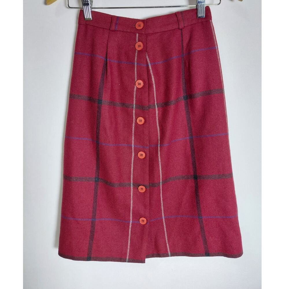 JONES NEW YORK PETITE Wool Blend Plaid Skirt Red Women See Measurements